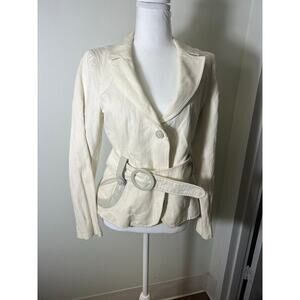 Mackage Off White Long Sleeve Cotton/Leather Belted Blazer Jacket Sz M